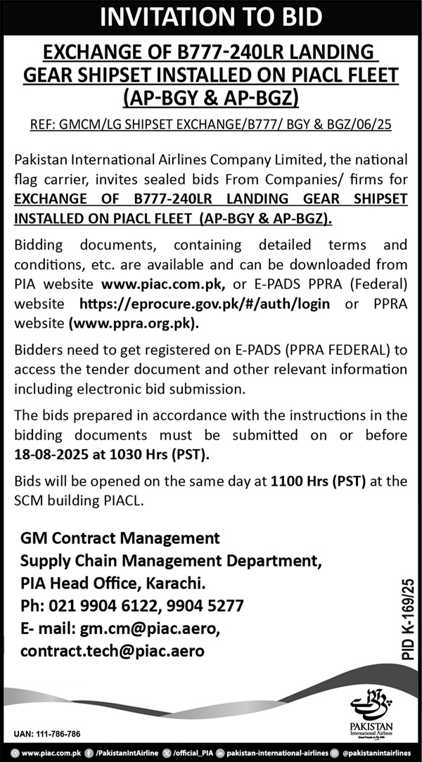Pakistan International Airlines Karachi Tender Notice